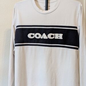 Coach Logo Stripe Long Sleeve Tee Shirt White Black Medium